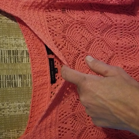 NWOT M Coral Cotton Crocheted Sweater - Picture 4 of 7